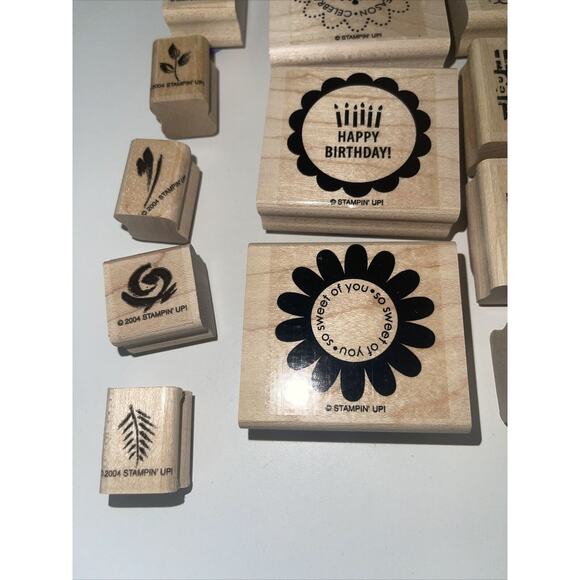 Lot Of 21 Wood Mounted Rubber Stamps Stampin Up Floral Happy Birthday Baby Love - Picture 3 of 9